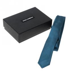 Dolce and Gabbana Teal Blue Silk Skinny Tie