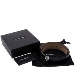 Pre Owned Dolce and Gabbana Dark Grey Leather Belt 115cm