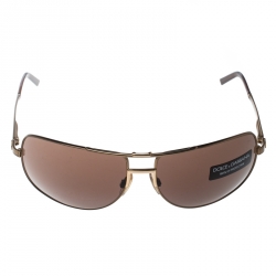Pre Owned Dolce and Gabbana Bronze/Brown DG2009 Aviator Sunglasses