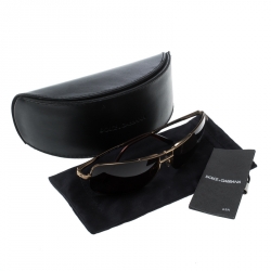 Pre Owned Dolce and Gabbana Bronze/Brown DG2009 Aviator Sunglasses