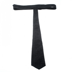 Dolce and Gabbana Black Slub Silk Jacquard Skinny Tie