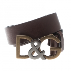 مملوكة مسبقًا Dolce & Gabbana Dark Brown Leather D&G Buckle Belt 100cm