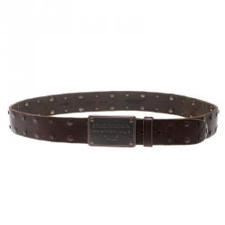 مملوكة مسبقًا Dolce & Gabbana Brown Leather Studs Plaque Buckle Belt 105cm