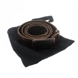 مملوكة مسبقًا Dolce & Gabbana Brown Leather Studs Plaque Buckle Belt 105cm