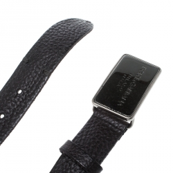 Pre Owned Dolce & Gabbana Black Pebbled Leather Logo Plaque Belt 100cm
