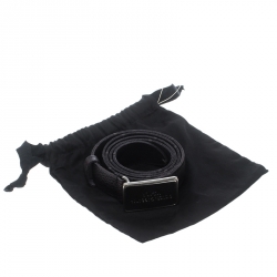 Pre Owned Dolce & Gabbana Black Pebbled Leather Logo Plaque Belt 100cm