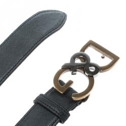 Pre Owned Dolce & Gabbana Dark Grey Leather D&G Buckle Belt 100cm