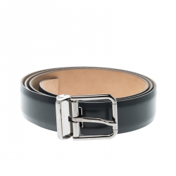مملوكة مسبقًا Dolce and Gabbana Navy Blue Leather Buckle Belt 115CM