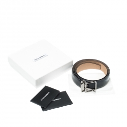 مملوكة مسبقًا Dolce and Gabbana Navy Blue Leather Buckle Belt 115CM