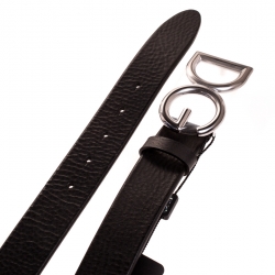 Pre Owned Dolce and Gabbana Black Leather DG Buckle Belt 95 cm