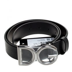 Pre Owned Dolce and Gabbana Black Leather DG Buckle Belt 95 cm