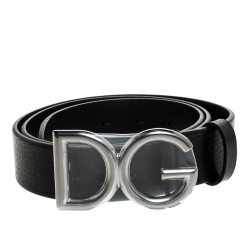 Pre Owned Dolce and Gabbana Black Leather DG Buckle Belt 95 cm