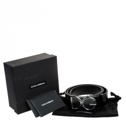 Pre Owned Dolce and Gabbana Black Leather DG Buckle Belt 95 cm