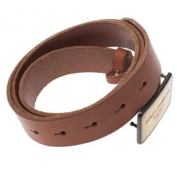 Pre Owned Dolce and Gabbana Beige Leather Logo Plaque Belt 105CM