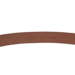 Pre Owned Dolce and Gabbana Beige Leather Logo Plaque Belt 105CM