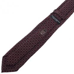 Pre Owned Dolce and Gabbana Burgundy Patterned Silk Tie