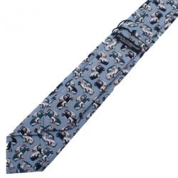 Pre Owned Dolce and Gabbana Light Blue Car Printed Tie