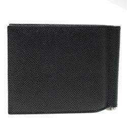 Pre Owned Dolce and Gabbana Dark Grey Leather Money Clip Bifold Card Holder