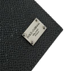 Pre Owned Dolce and Gabbana Dark Grey Leather Money Clip Bifold Card Holder