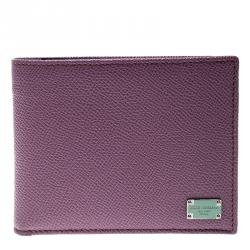 Pre Owned Dolce and Gabbana Lilac Leather Bifold Wallet 