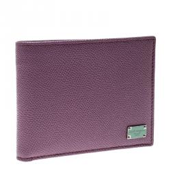 Pre Owned Dolce and Gabbana Lilac Leather Bifold Wallet 