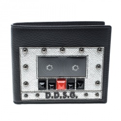 Dolce and Gabbana Black Leather Bottalato Radio 6 CC Bifold Wallet