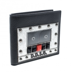 Dolce and Gabbana Black Leather Bottalato Radio 6 CC Bifold Wallet