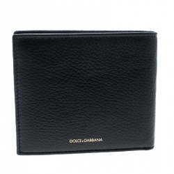 Dolce and Gabbana Black Leather Bottalato Radio 6 CC Bifold Wallet