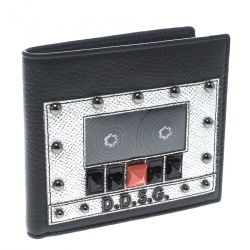 Dolce and Gabbana Black Leather Bottalato Radio 6 CC Bifold Wallet