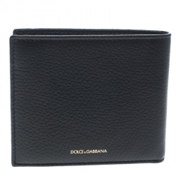 Dolce and Gabbana Black Leather Bottalato Radio 6 CC Bifold Wallet