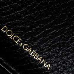 Dolce and Gabbana Black Leather Bottalato Radio 6 CC Bifold Wallet