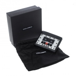 Dolce and Gabbana Black Leather Bottalato Radio 6 CC Bifold Wallet