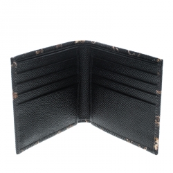 Pre Owned Dolce and Gabbana Black Key Print Leather Bifold Wallet