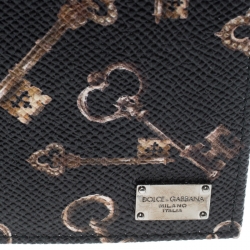Pre Owned Dolce and Gabbana Black Key Print Leather Bifold Wallet
