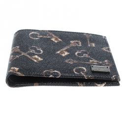 Pre Owned Dolce and Gabbana Black Key Print Leather Bifold Wallet