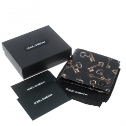 Pre Owned Dolce and Gabbana Black Key Print Leather Bifold Wallet