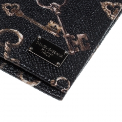 Pre Owned Dolce and Gabbana Black Key Print Leather Bifold Wallet