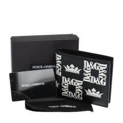 Dolce & Gabbana Black Crown-Logo Print Leather Bifold Wallet