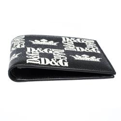 Dolce & Gabbana Black Crown-Logo Print Leather Bifold Wallet