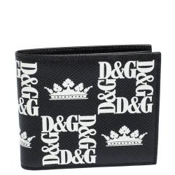 Dolce & Gabbana Black Crown-Logo Print Leather Bifold Wallet