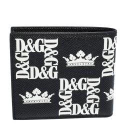 Dolce & Gabbana Black Crown-Logo Print Leather Bifold Wallet