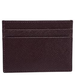 Pre Owned Dolce & Gabbana Burgundy Leather Logo Plaque Card Holder
