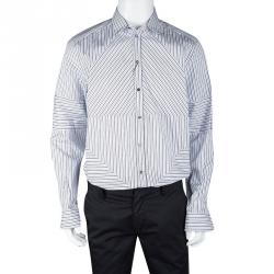 Pre Owned قميص دولتشي أند غابانا أكمام طويلة قصة مخطط درايكشنال ذهبي XL