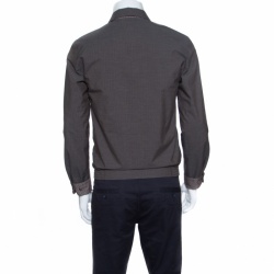 Pre Owned Dolce and Gabbana Brown and Grey Reversible Zip Front Bomber Jacket S