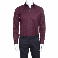 مملوكة مسبقًا Dolce and Gabbana Gold Burgundy Dotted Cotton Jacquard Jersey Trim Shirt M
