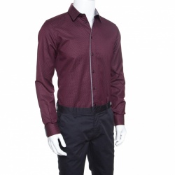مملوكة مسبقًا Dolce and Gabbana Gold Burgundy Dotted Cotton Jacquard Jersey Trim Shirt M