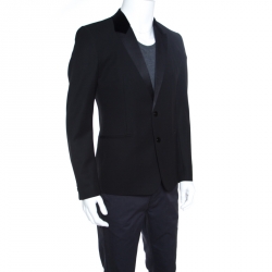Pre Owned Dolce and Gabbana Black Wool Blend Velvet Trim Blazer M
