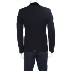 Pre Owned Dolce and Gabbana Black Wool Blend Velvet Trim Blazer M