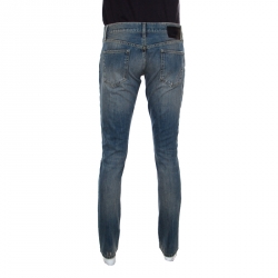 Pre Owned Dolce and Gabbana Indigo Washed Denim Splatter Effect Distressed Jeans M