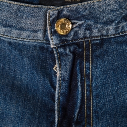 Pre Owned Dolce and Gabbana Indigo Washed Denim Splatter Effect Distressed Jeans M